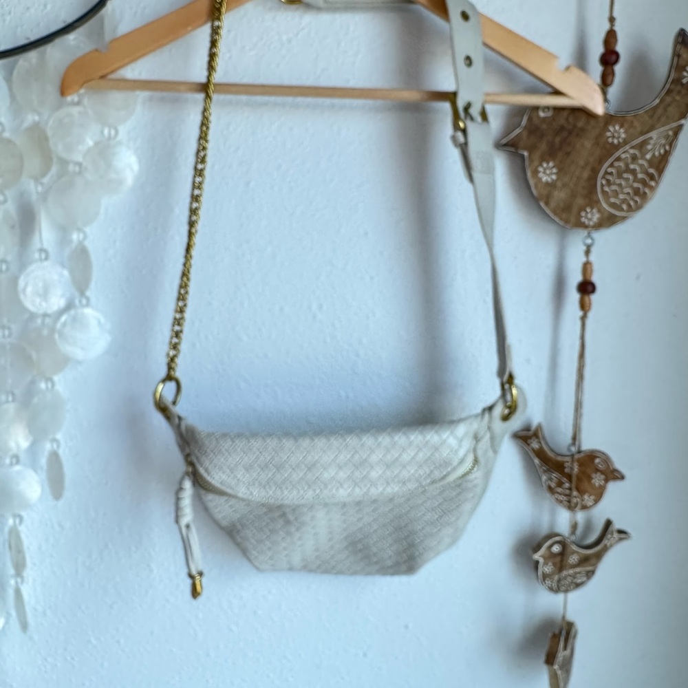 Vegan Leather Cream Crossbody Bag with Gold Chain Strap